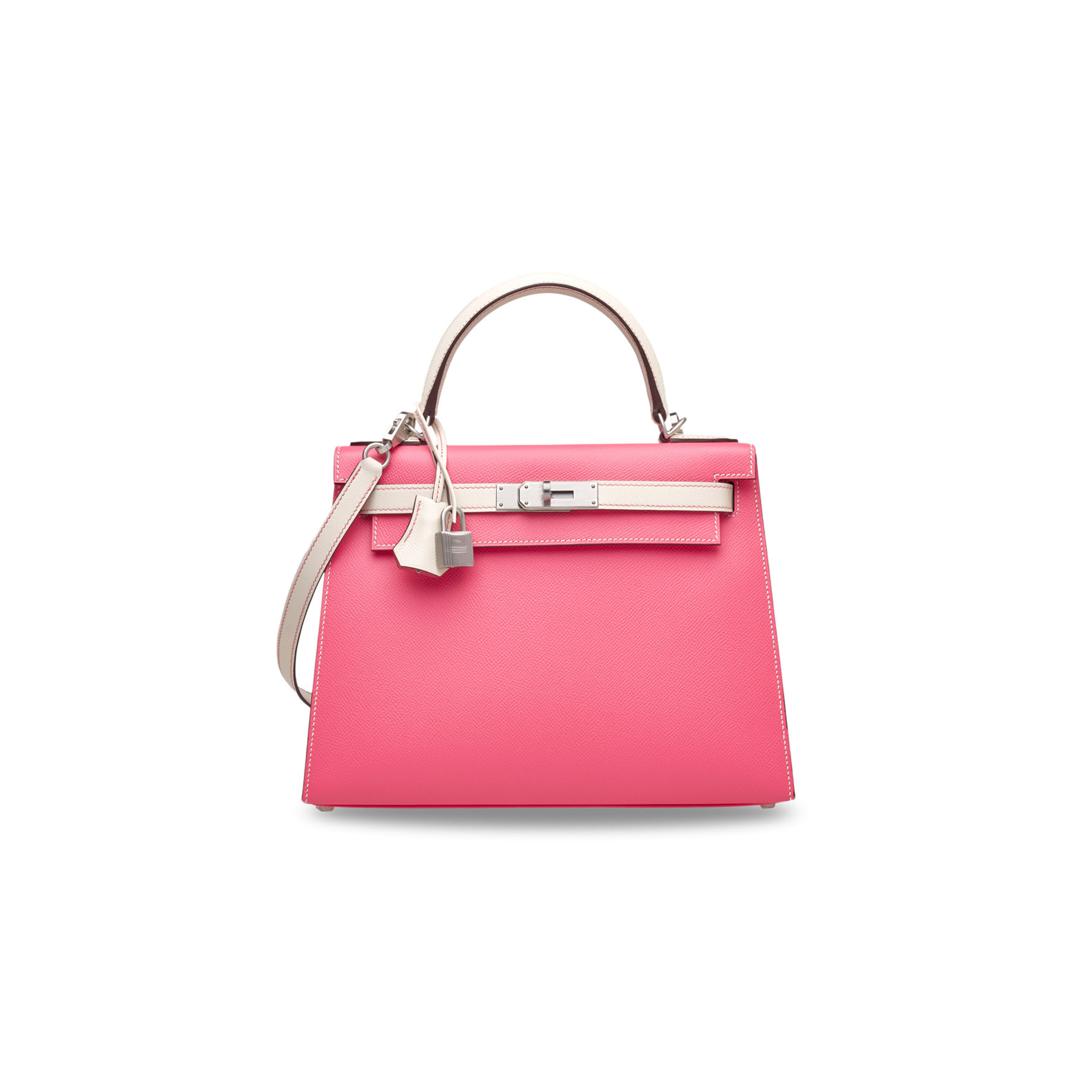 H**mes master rose azalÉe & craie epsom leather sellier kelly 25 with brushed palladium hardware (25*17*7cm)